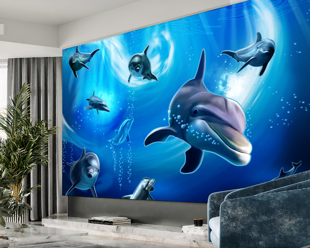 Fototapeta urocze delfiny w głębinach oceanu