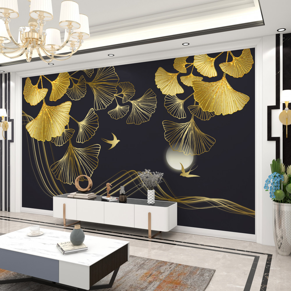 Fototapeta złote liście i fale