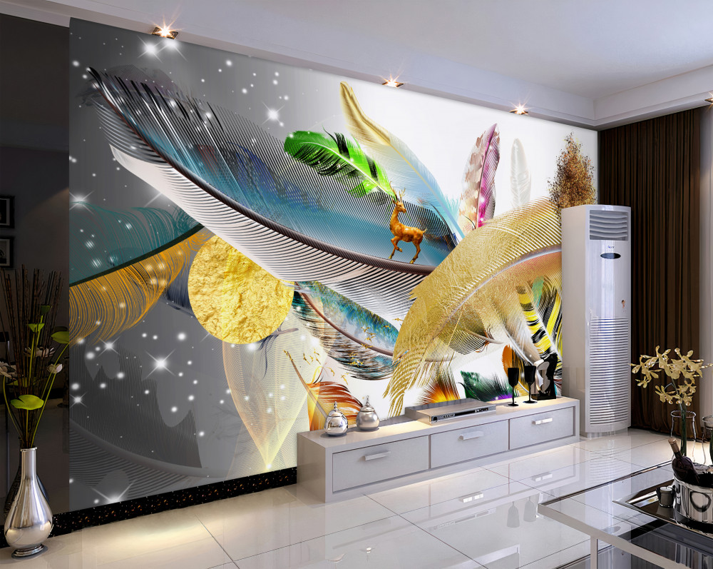 Fototapeta jeleń wśród kolorowych piór