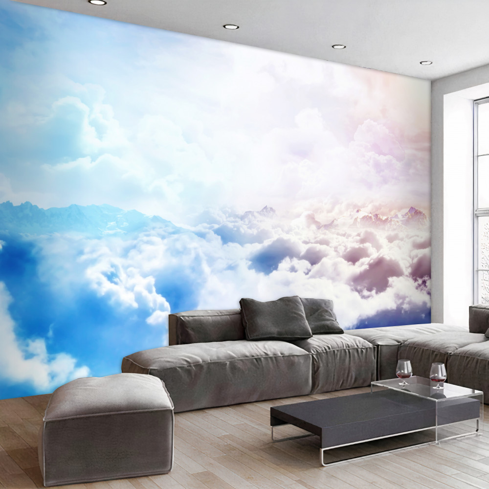 Fototapeta pochmurne niebo w kolorach różowym i niebieskim