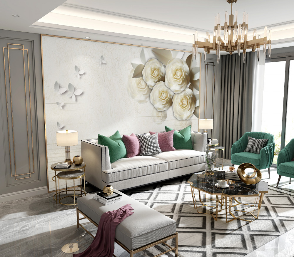 Fototapeta białe róże i motyle