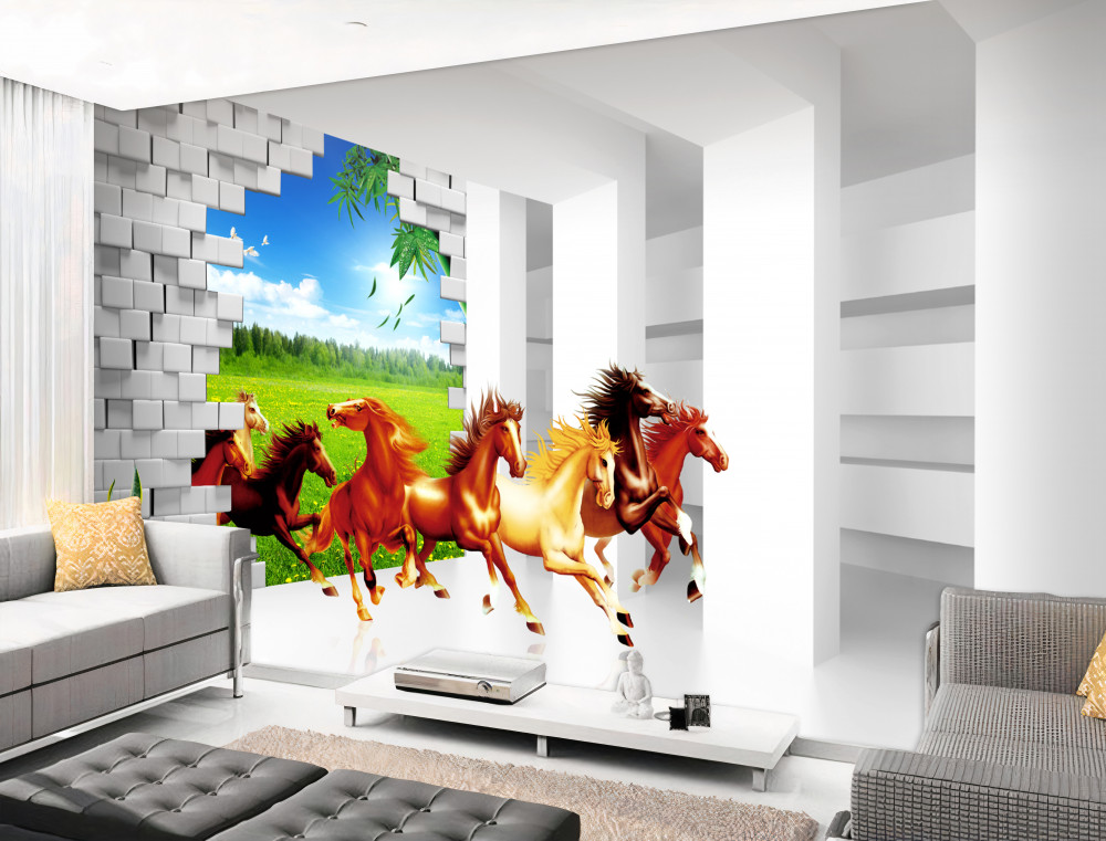 Fototapeta konie różnych ras biegają z łąki