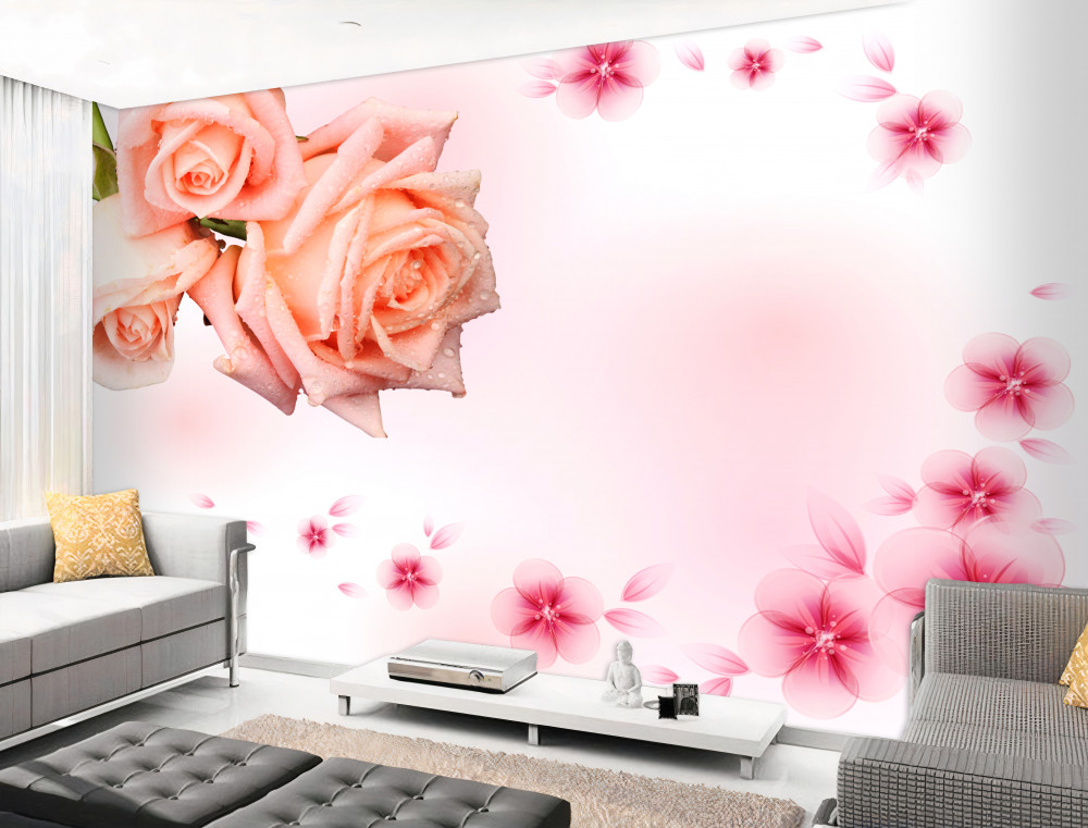 Fototapeta różowe kwiaty na różowym tle