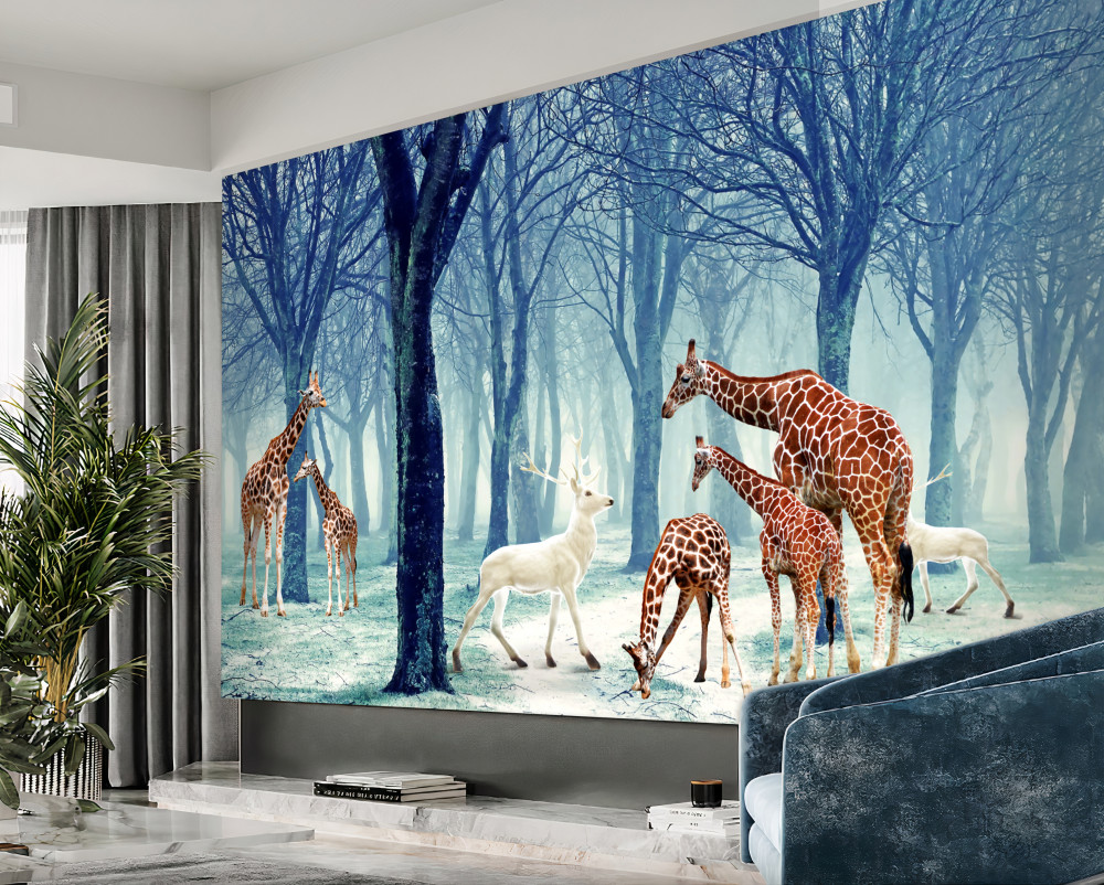 Fototapeta żyrafy poznają nowego przyjaciela