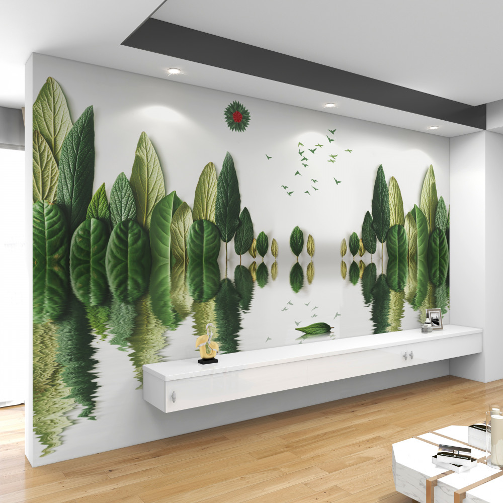 Fototapeta las liści i jego odbicie w wodzie