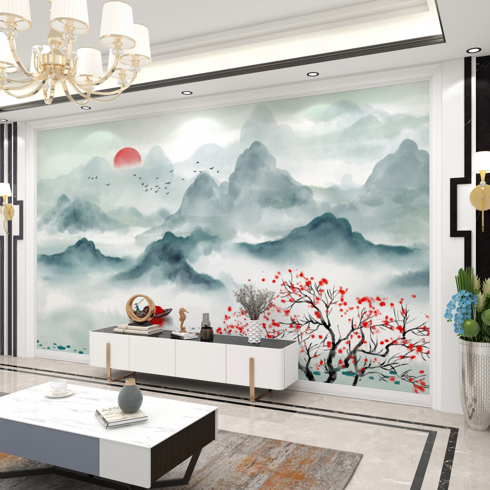 Fototapeta rybak na mglistym górskim jeziorze