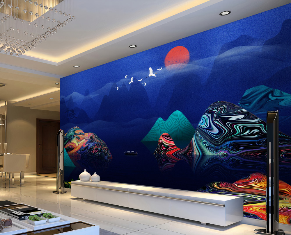 Fototapeta żurawie lecące na zachód nad górską rzeką