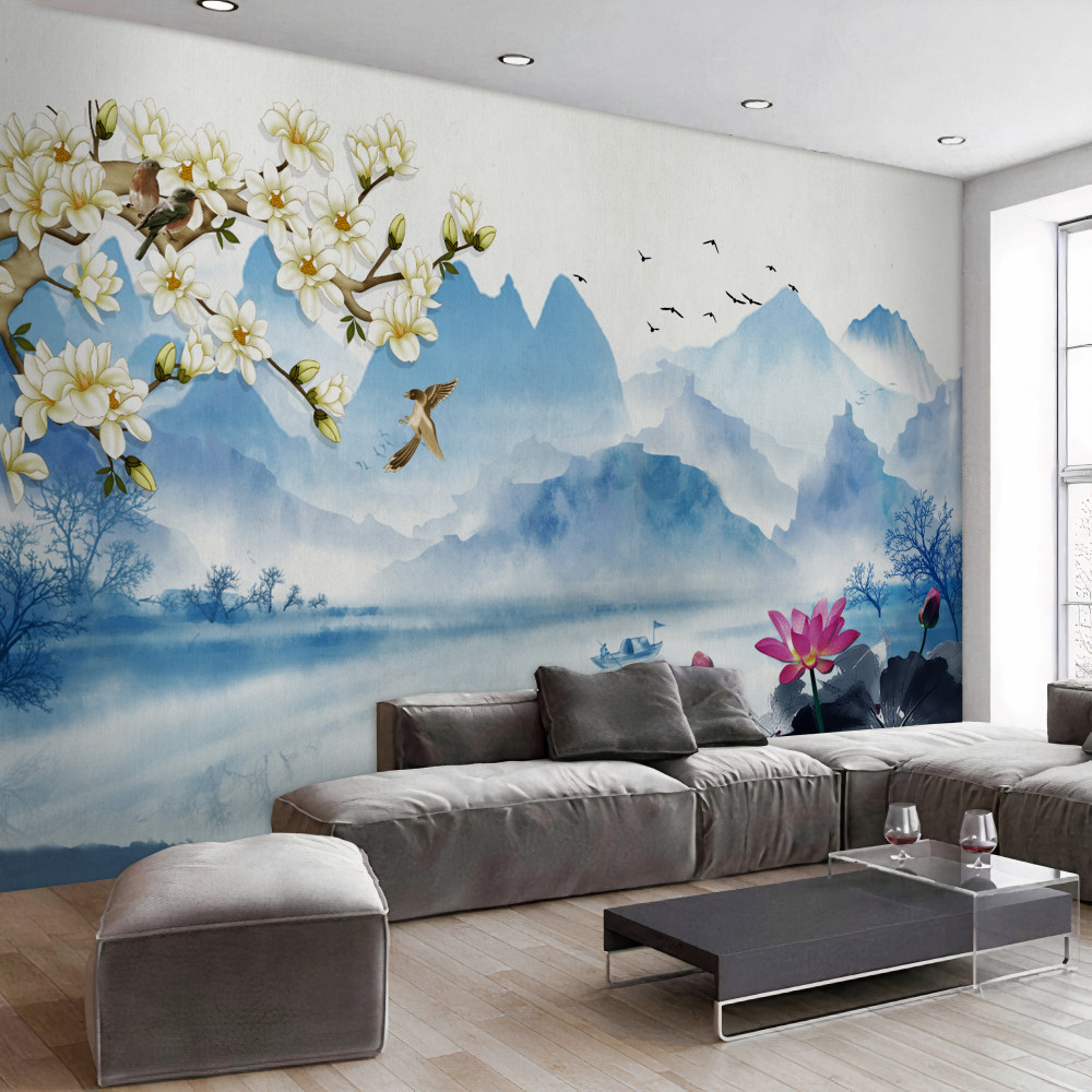 Fototapeta Krajobrazy chińskich jezior górskich w akwareli