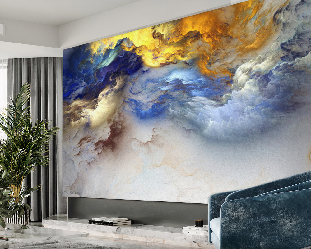 Fototapeta niebiesko-żółty marmur z odcieniami