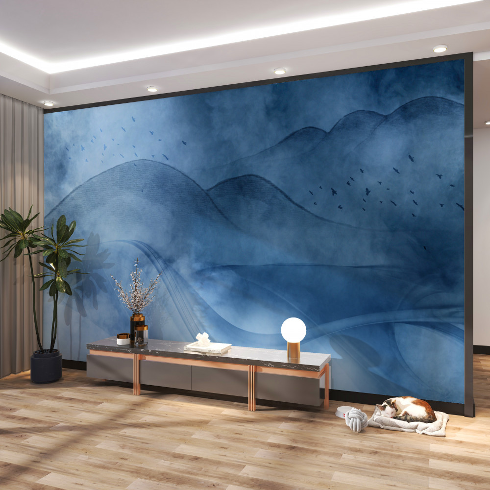 Fototapeta mgliste góry za morzem