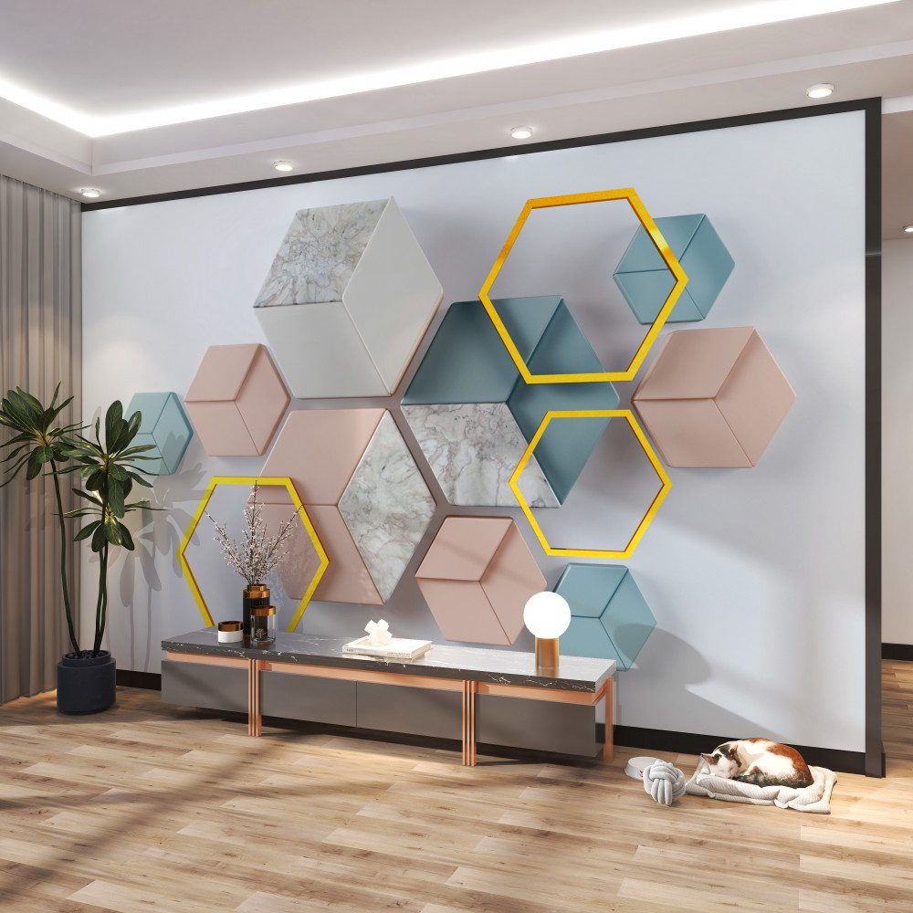 Fototapeta pięciokąty wolumetryczne na szarym tle