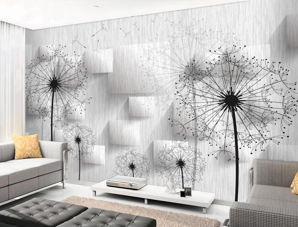 Fototapeta zwiewne mlecze na tle kwadratów