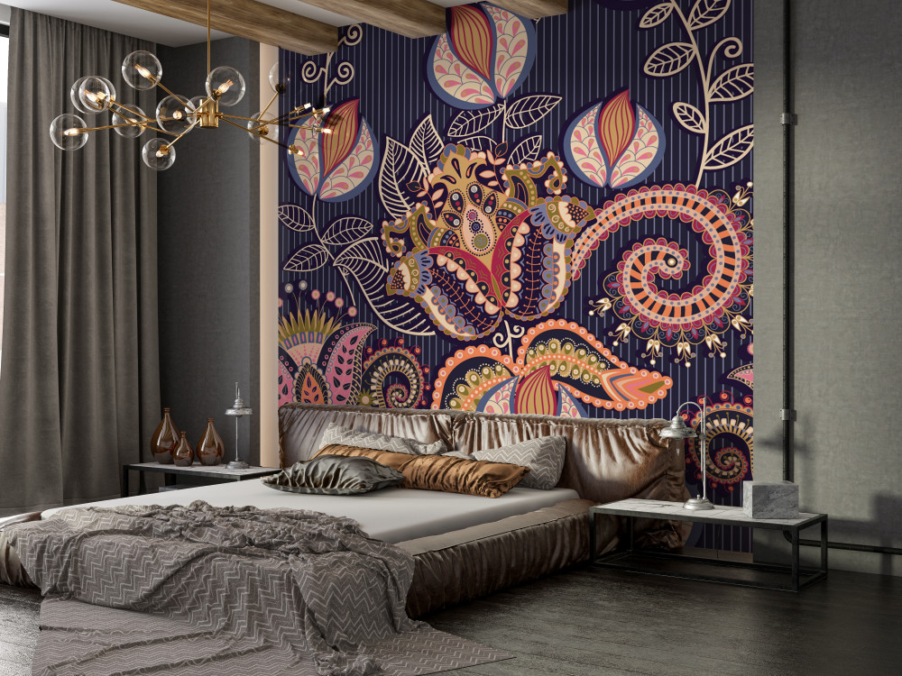 Fototapeta vintage kwiaty na niebieskim tle