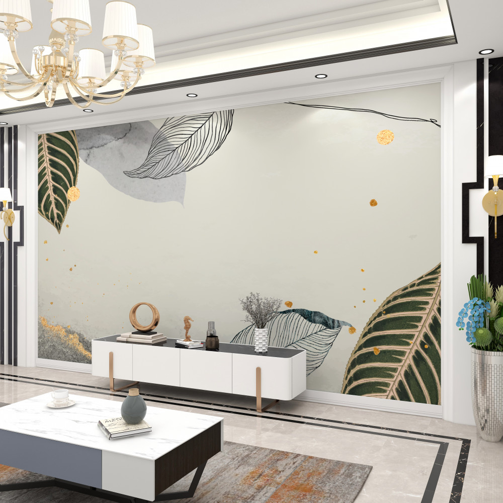 Fototapeta duże tropikalne liście na szarym tle