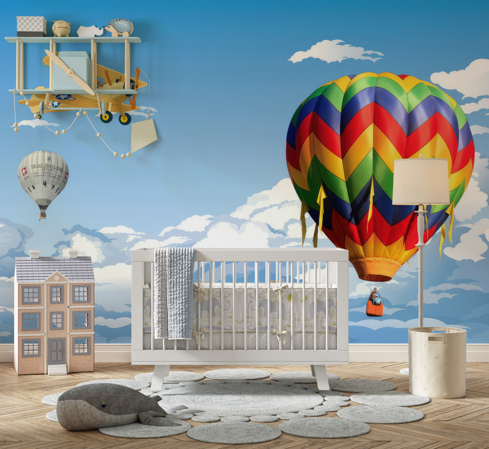 Fototapeta lot balonem na ogrzane powietrze i samolotem