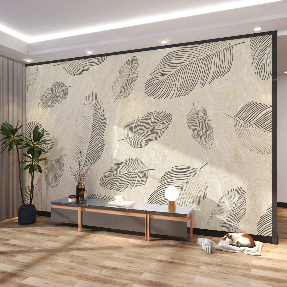 Fototapeta szare pióra na jasnym tle