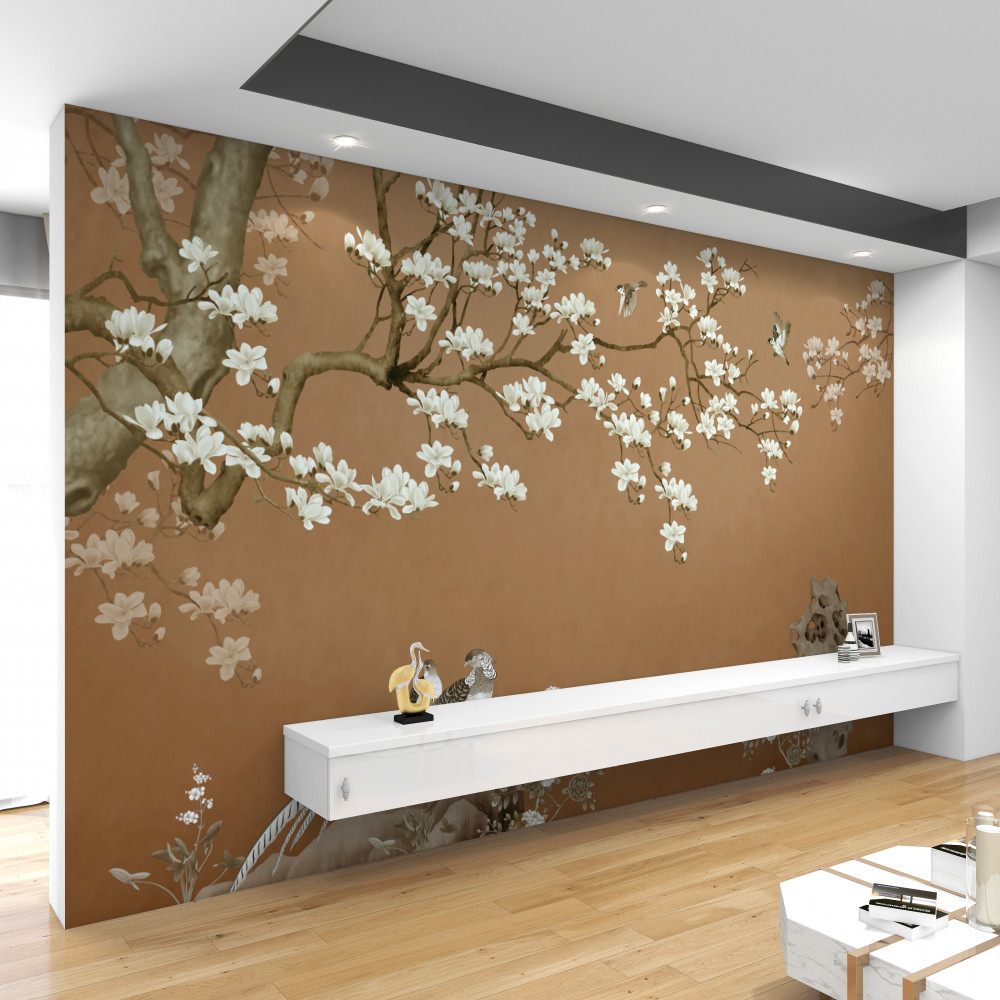 Fototapeta ptaki i białe kwiaty wiśni