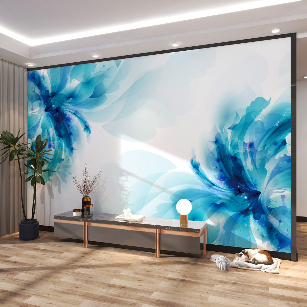 Fototapeta dwa duże kwiaty pomalowane na niebiesko