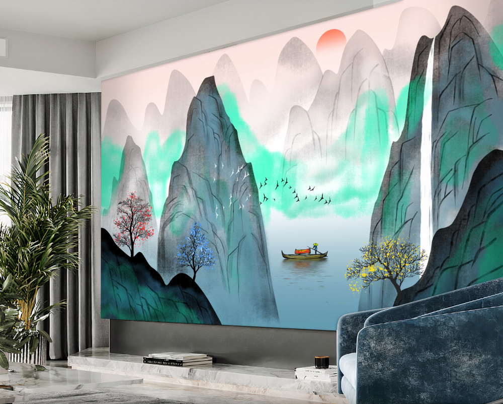 Fototapeta abstrakcyjne góry o zachodzie słońca