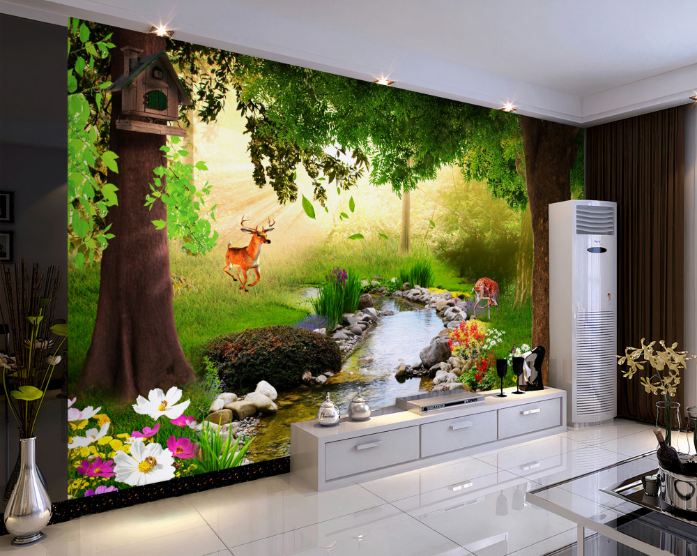 Fototapeta jelenie w pobliżu leśnej rzeki