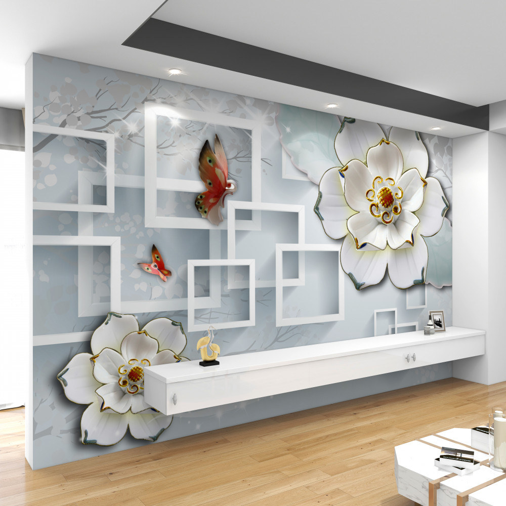 Fototapeta białe kwiaty lotosu i geometria