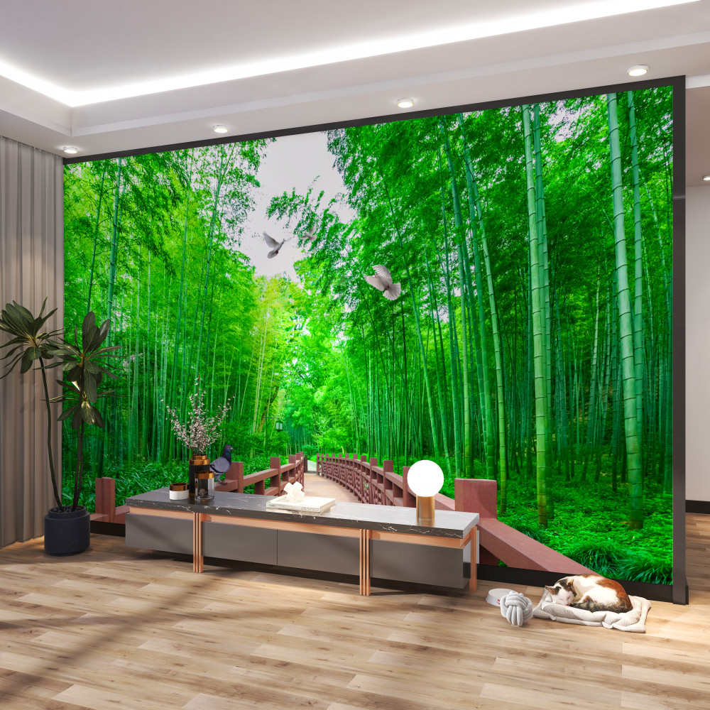 Fototapeta ścieżka przez zielony las bambusowy