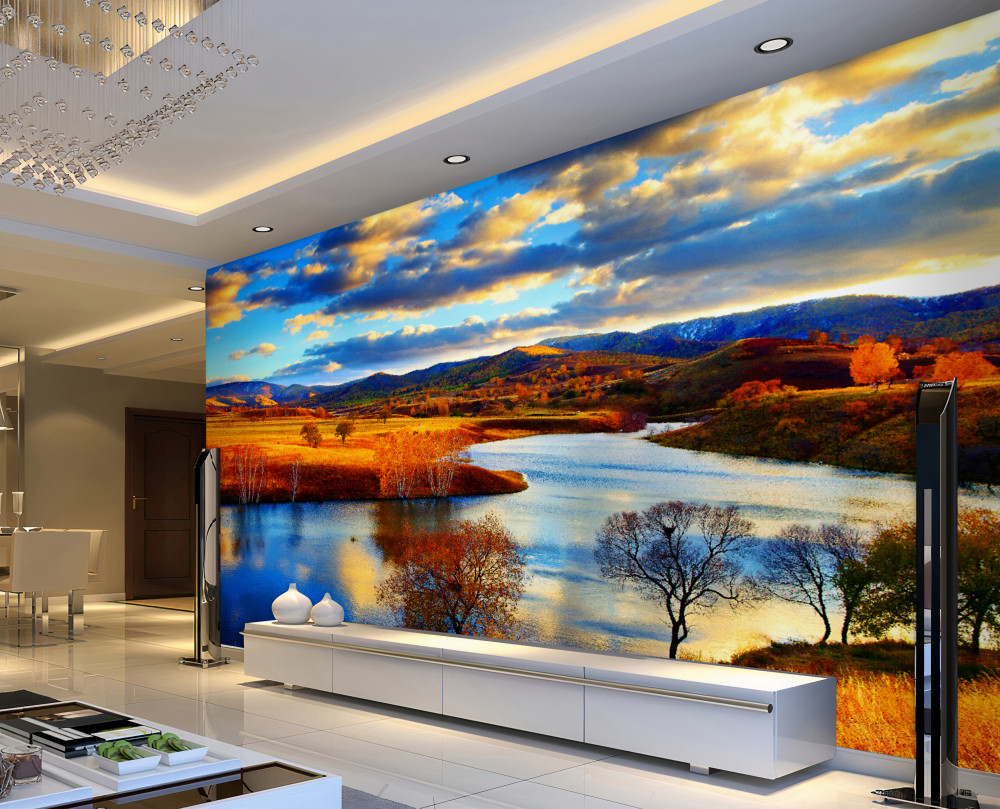 Fototapeta jesienny krajobraz z jeziorem