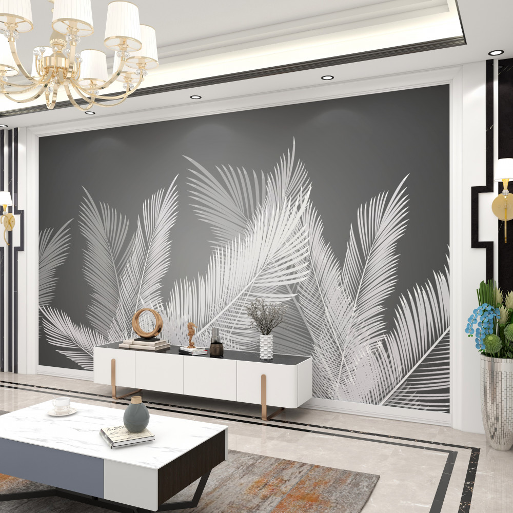 Fototapeta białe liście pod piórkiem na szarym tle