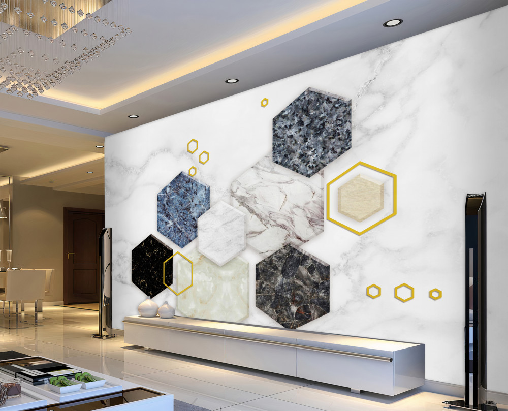 Fototapeta mozaikowe pięciokąty na białym marmurze