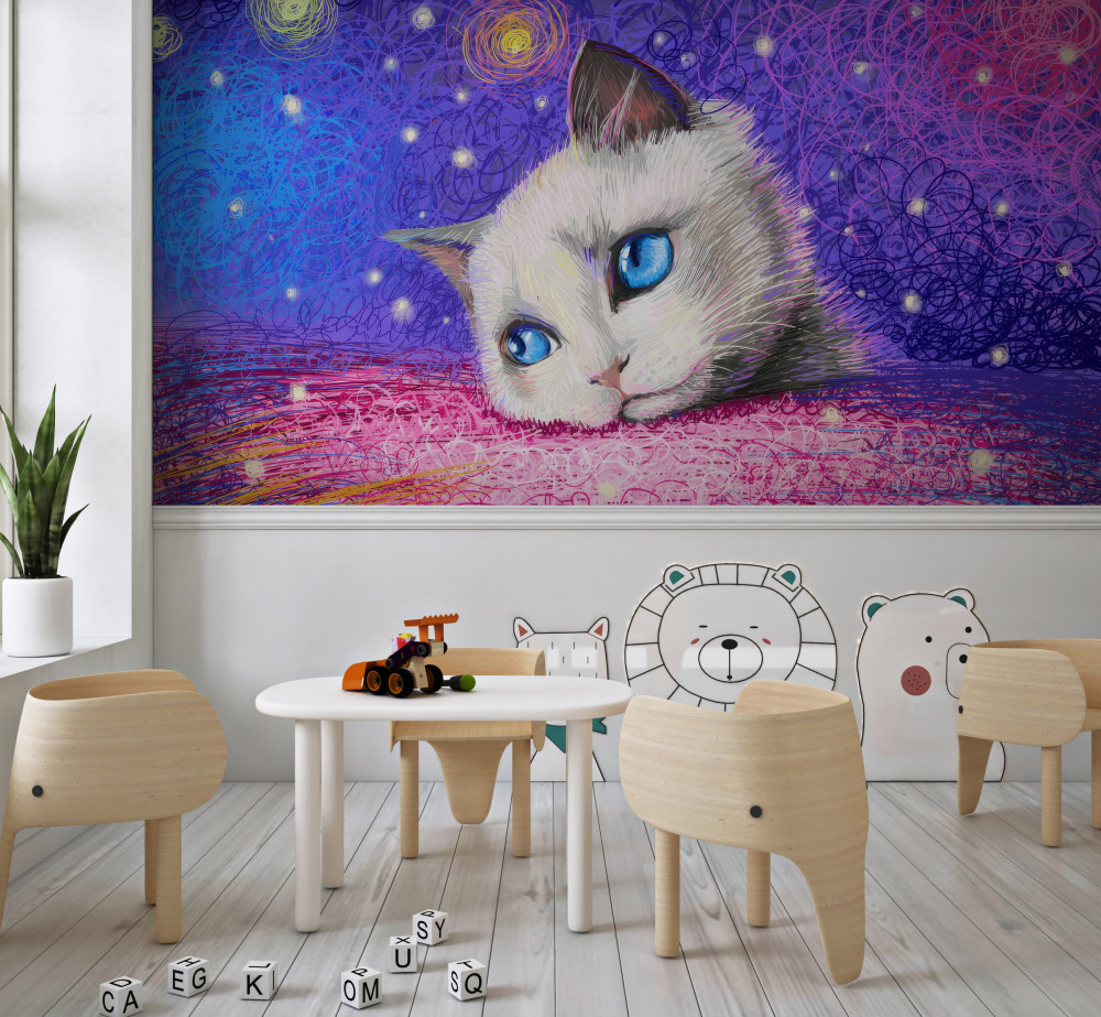 Fototapeta przemyślany kot o niebieskich oczach