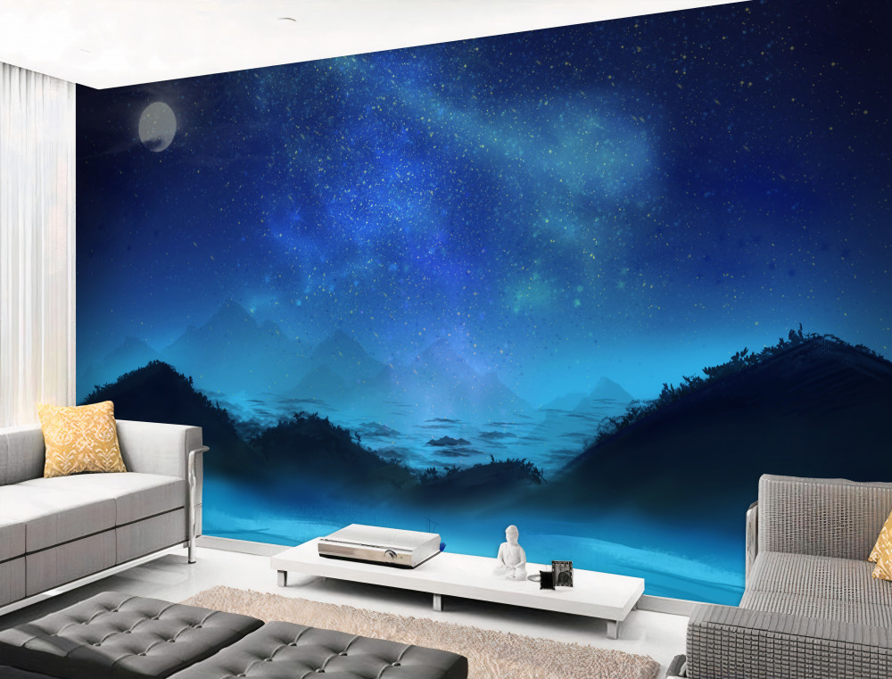 Fototapeta gwiaździsta noc i zorza polarna nad górami