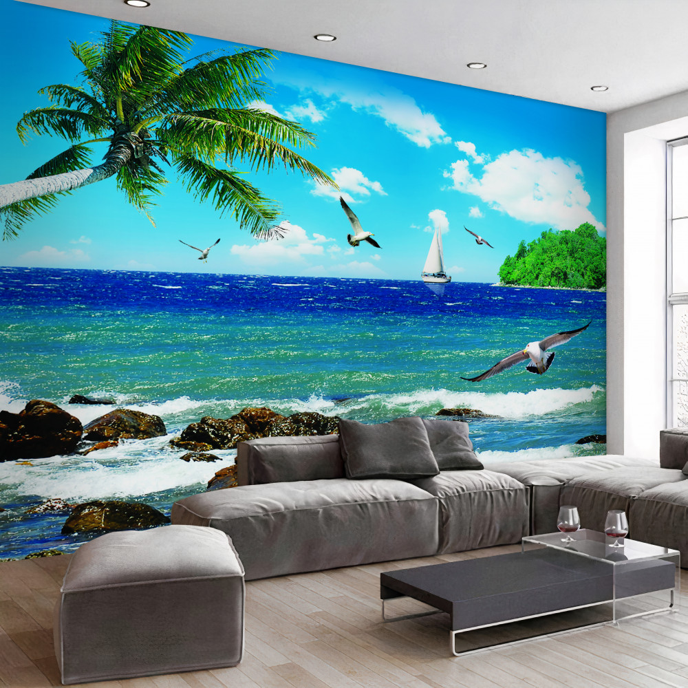 Fototapeta wzburzone morze i mewy