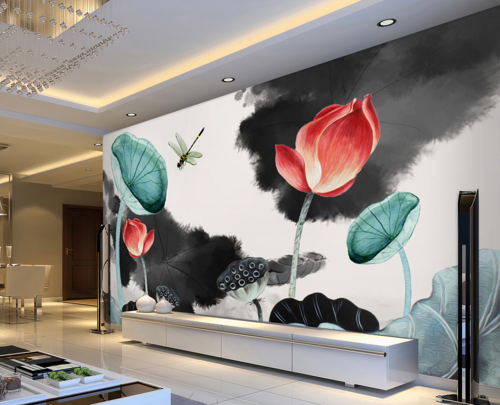 Fototapeta ogromne fantastyczne kwiaty i ważki