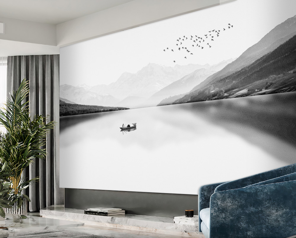 Fototapeta rybak pośrodku spokojnego stawu