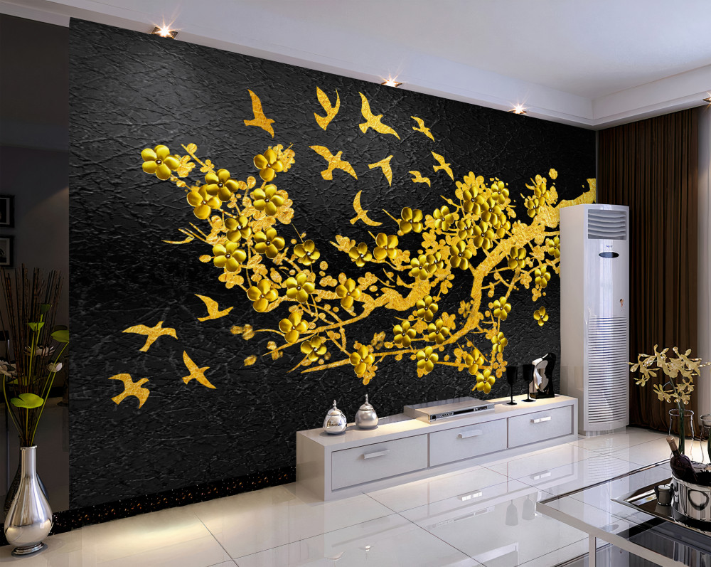 Fototapeta małe kwiaty i żółte ptaki