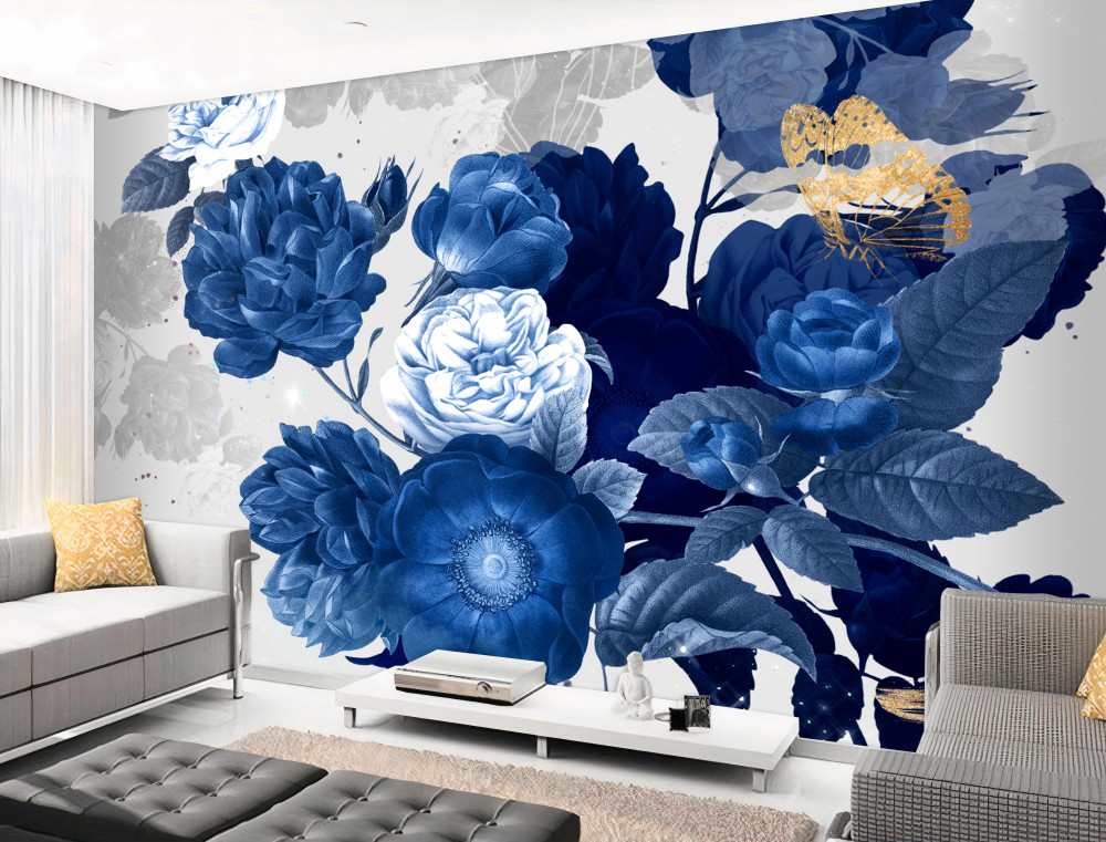 Fototapeta zabytkowe niebieskie kwiaty