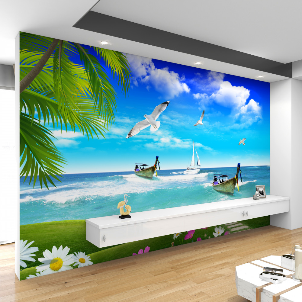 Fototapeta łodzie na zielonym brzegu