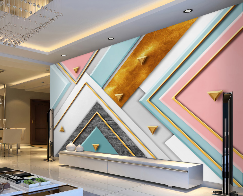 Fototapeta miękka różowa mozaika ze złotem