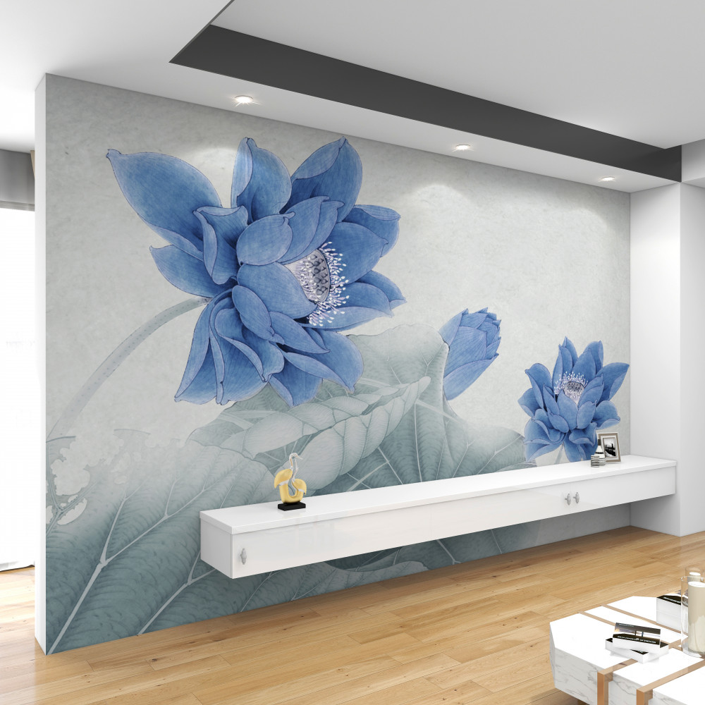 Fototapeta niebieskie lotosy na szarym tle