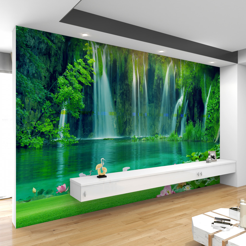 Fototapeta spadające wodospady do kryształowego jeziora