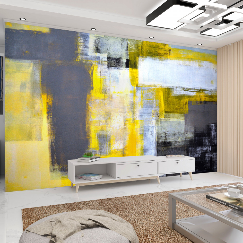 Fototapeta żółto-szara abstrakcja z farbami