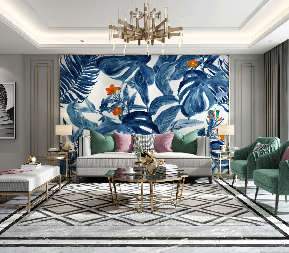 Fototapeta niebieska paproć i lilia brzoskwiniowa