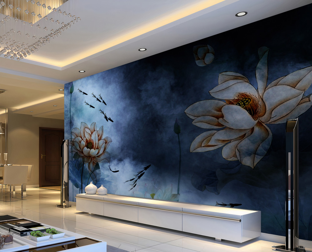 Fototapeta ryby pływające w pobliżu kwiatów