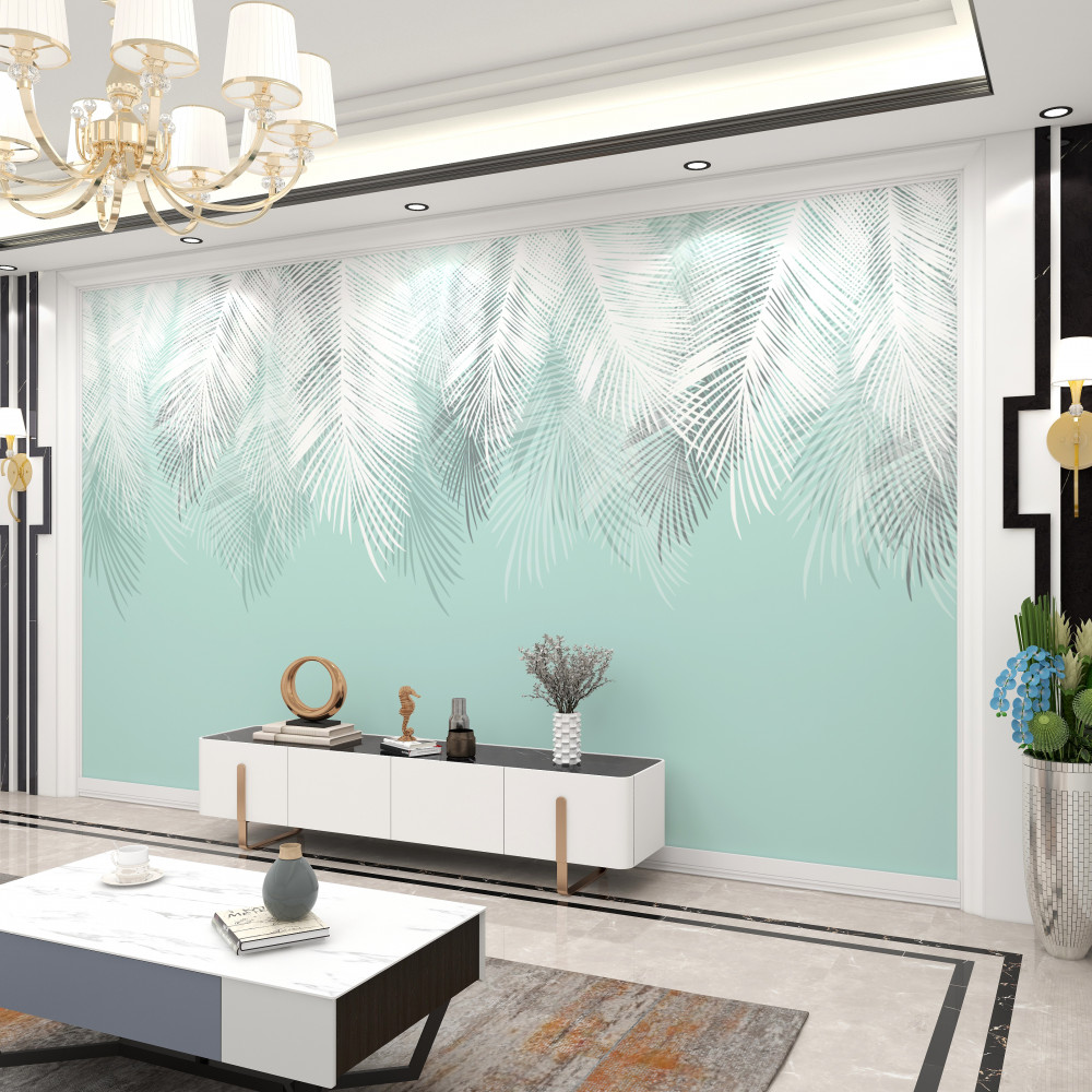 Fototapeta białe liście palmowe na turkusowym tle