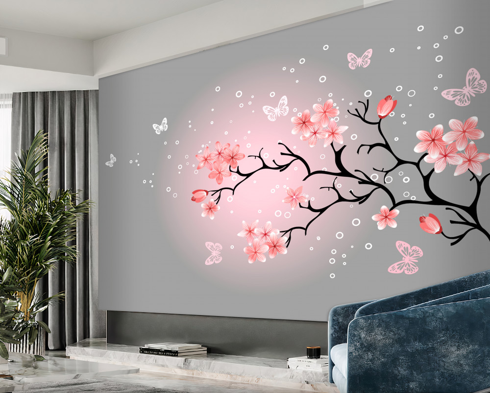 Fototapeta gałąź sakury i motyle