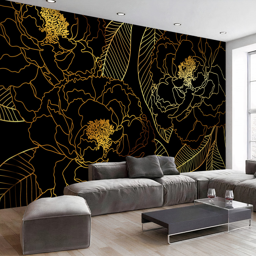 Fototapeta złota tekstura liści i kwiatów