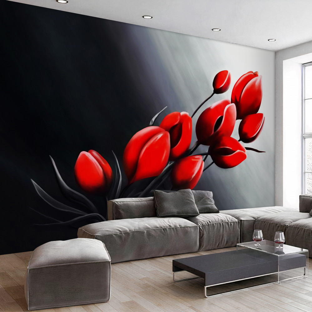 Fototapeta nieotwarte jaskrawoczerwone tulipany