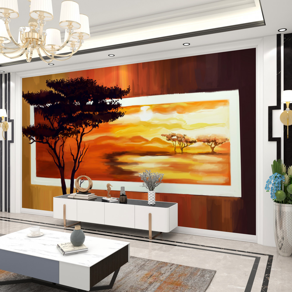 Fototapeta bonsai o zachodzie słońca nad jeziorem