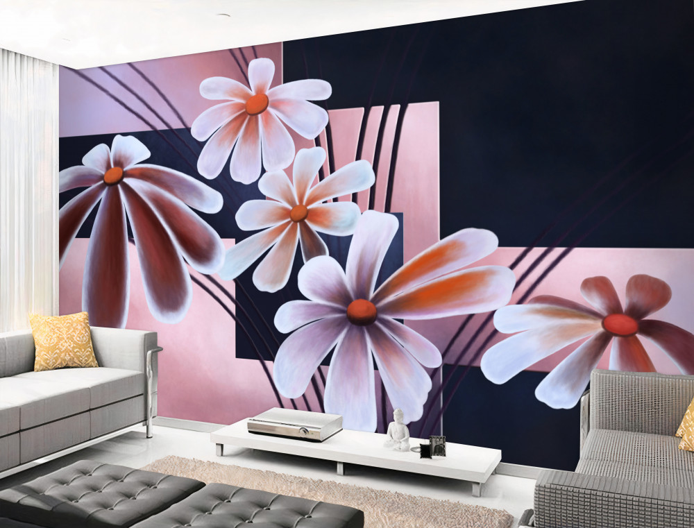 Fototapeta malowanie pięciu białych stokrotek