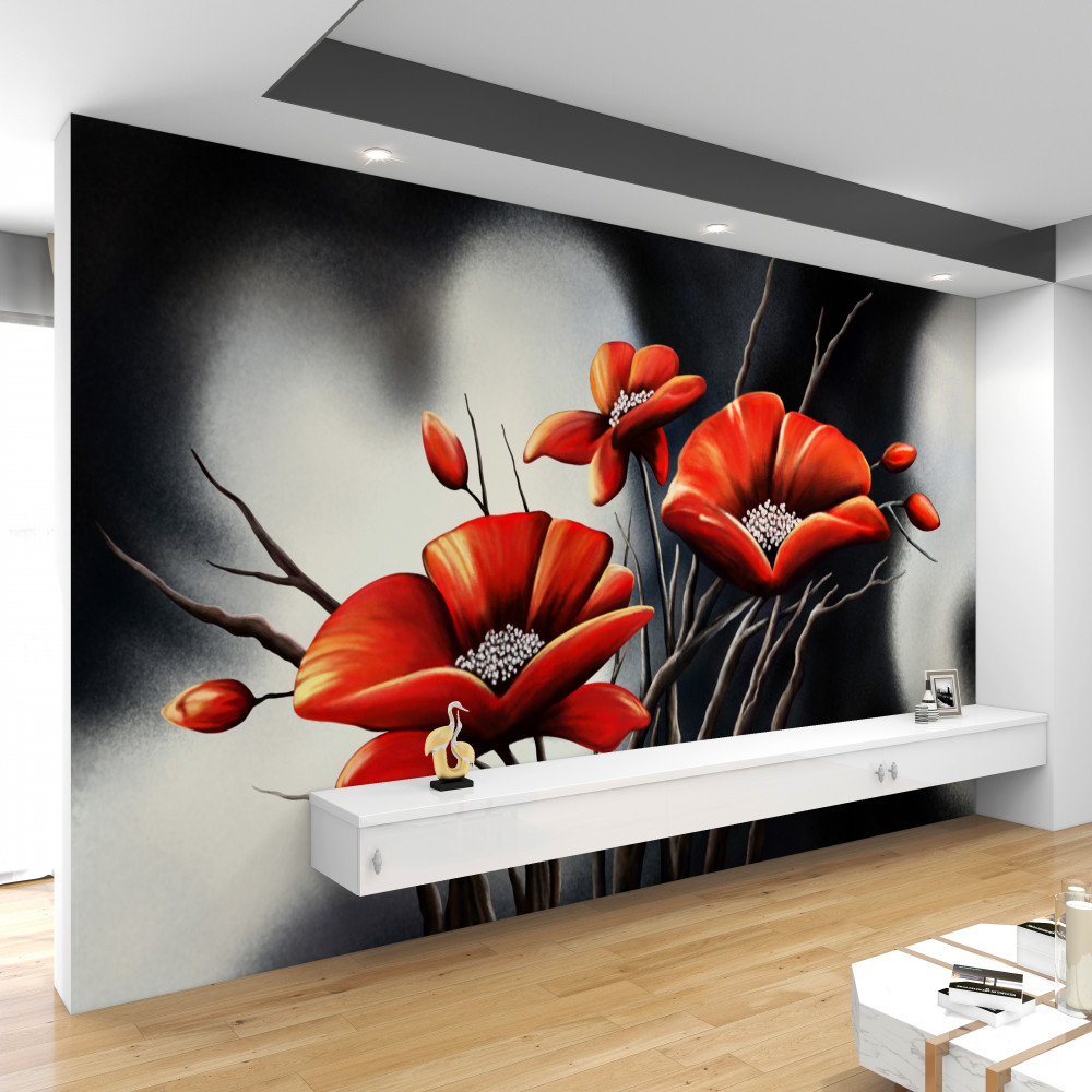 Fototapeta czerwone maki na czarnym tle